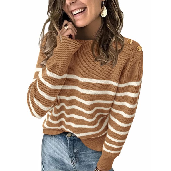 KIRUNDO Women's Striped Sweaters 2024 Fall Winter Outfits Crewneck Ribbed