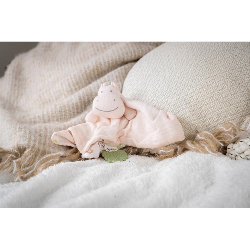 Tikiri 8598306 Natural Rubber Cuddly Blanket Hippo for Babies and