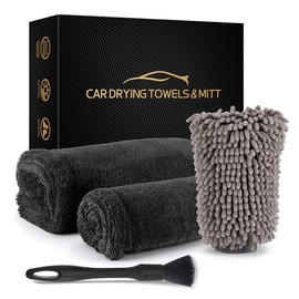 Toallas de secado para coche, paquete de 2 toallas de secado de microfibra de 36 x 24 pulgadas y 16 x 16 pulgadas, de doble cara para el cuidado del a