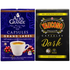 Alto Grande Super Premium and Yaucono 100 Percent Coffee From Puerto Rico Capsules Compatible with Nespresso Machines, 36 Count (18 Yaucono, 18 Alto Grande Grand Lares)