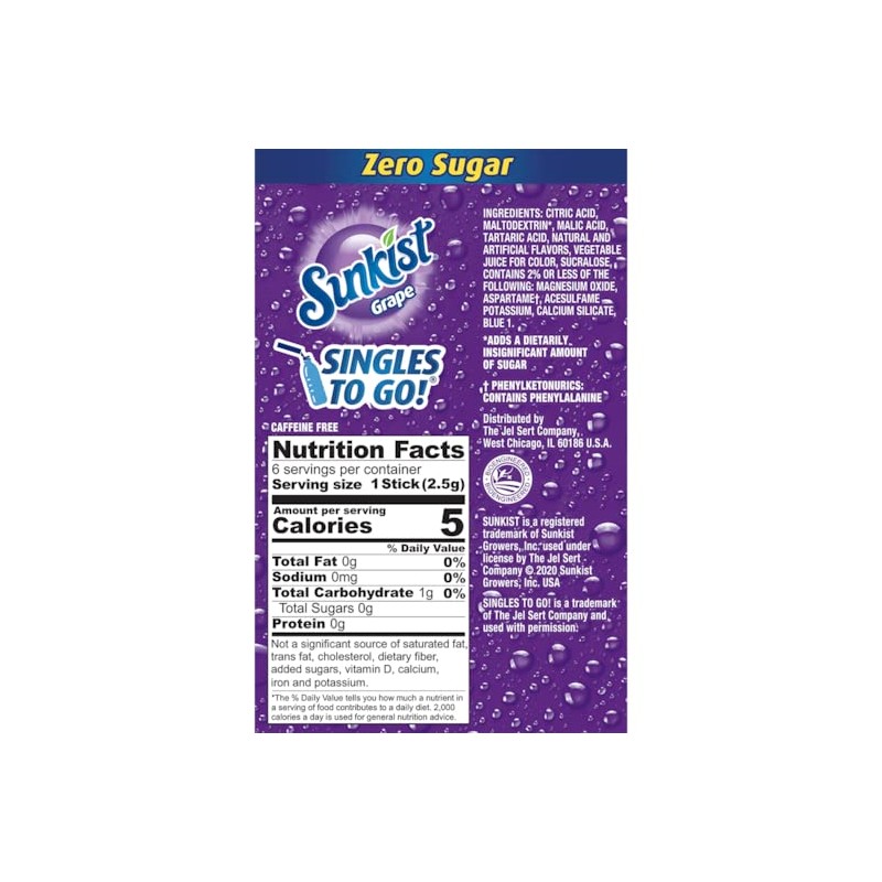 SINGLES TO GO! Sunkist Drink Mix Grape, 6 Boxes with