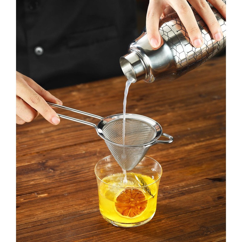 Fine Mesh Cocktail Strainer, Stainless Steel, Long Handle Set of