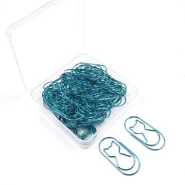 Haohai 50 Pcs Cat Paper Clips Office School Home Desk Organizer (Blue)