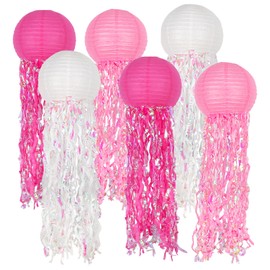 Hanging Jelly Fish Decoration, Pink Jellyfish Paper Lanterns - Jellyfish Decor for Mermaid Theme Party & Under The Sea Ocean Birthday Decorations Classroom Baby Shower Room Party Supplies