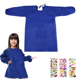 IWTBNOA Children's Painting Coat, Blue, Children's Apron with Sleeves, Painting Apron for Children, Children's Art Smock, 7 - 11 Years, Size L (Height 120 - 140 cm), Craft Apron Children for School,