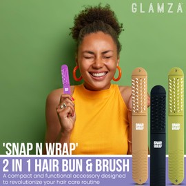 Glamza 'Snap N Wrap' 2 in 1 Hair Bun and Brush For Wet & Dry Hair | Suitable for Women, Girls and Kids | Small & Portable Ideal for Travel (Black)