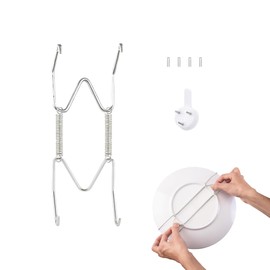 Plate Hangers for Wall, Suitable for 4-5 inch Art Plate, Stainless Steel Invisible Heavy-Duty Wire Plate Holder with Wall Hooks, Display Hanger for Decorative Plates/Dishes/Platters(Silver)