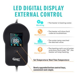 hygger 500W Aquarium Heater, Submersible Fish Tank Water Heater with External Color LED Digital Temperature Controller, Fast Heating for 60~120 Gallon