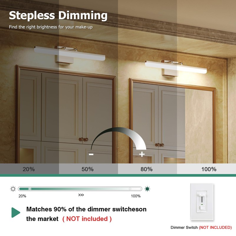 KELIDEN Brushed Nickel Vanity Light 24", 5CCT Dimmable LED Bathroom