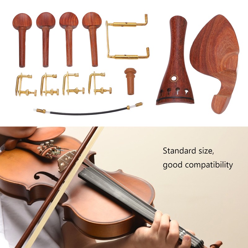 4/4 Wood Violin Parts Tailpiece Chinrest Tuning Pegs Metal Tail