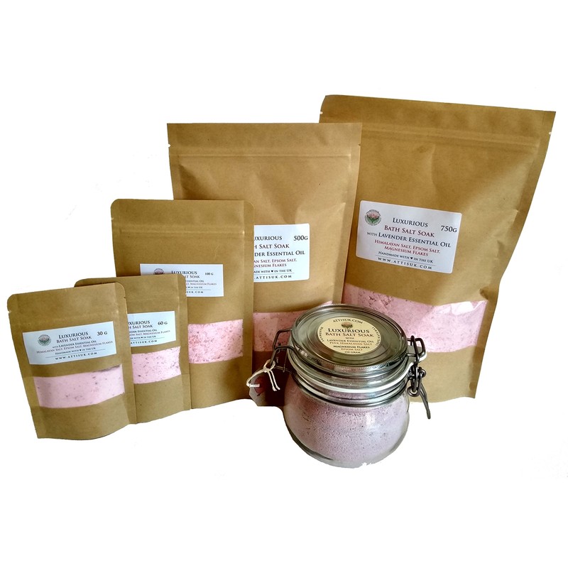 ATTIS Luxurious Bath Salt Soak with Lavender Essential Oil, Pink
