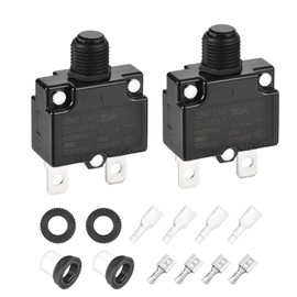 DMiotech 20A Thermal Circuit Breaker 125/250V AC 50V DC 1.8x1.1x0.6" Manual Reset Overload Protector with Quick Connect Terminal and Waterproof Cap for Overload Protection,2Pcs