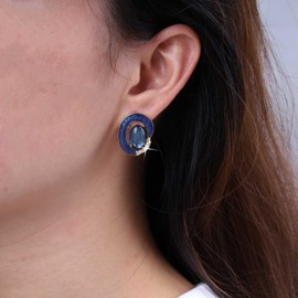 TseenYi Oval Blue Sapphire Earrings Boho Blue Crystal Circle Earrings Blue Opal Dangle Earrings Vintage Sapphire Gemstone Earrings Opal Stud Earrings Jewelry for Women and Girls