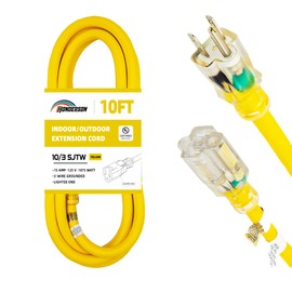 HONDERSON 10FT Lighted Outdoor Extension Cord - 10/3 SJTW Heavy Duty Yellow Extension Cable with 3 Prong Grounded Plug for Safety,UL Listed
