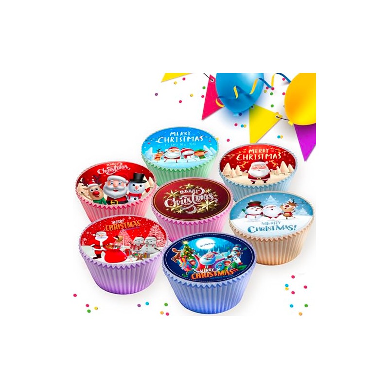 CHRISTMAS CUPCAKE TOPPERS DECORATIONS x 24 - EDIBLE ICING SHEET