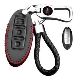 LETINGFAR Smart Key Case, For Nissan, Key Case, Genuine Leather, For Nissan, Smart Key Case, Key Cover, Stylish, Specially Designed for Nissan, red thread