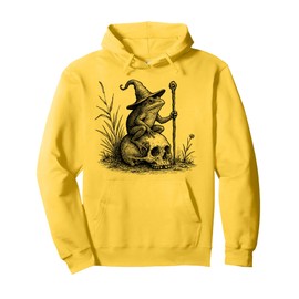 Cottagecore Wizard Frog Lover Cute Toad and Skull Pullover Hoodie