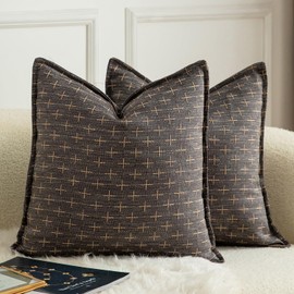 Mandioo Pack of 2 Burlap Linen Cushion Covers Woven Textured Modern Farmhouse Throw Pillow Cases Decorative Couch Sofa Bed Living Room 16 x 16 Inch 40x40 cm Dark grey