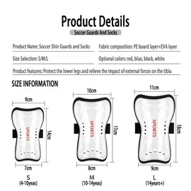 STLTYYP Soccer Shin Guards and Socks for Kids Youth Lightweight Protective Defender Gear for 4-18 Years Old Toddler Children Boys Girls Soccer Equipment(L, White)