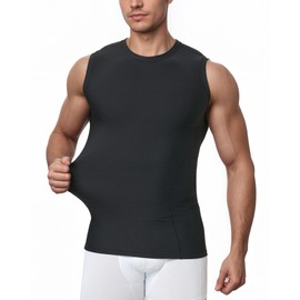 ZINMETER Sleeveless Compression Shirt Mens Breathable Beach Tank Tops Ribbed Knit Workout Undershirts Muscle Gym Fitness Black
