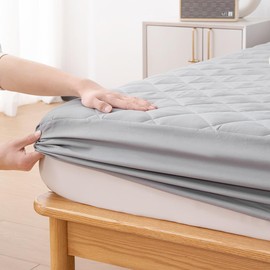 Fitted Sheet with Integrated Mattress Pad, Single, Moisture Absorbent, Breathable, Soft, Padding, Elastic Band Around Included, All Seasons, Antibacterial, Odor Resistant, Gusset Portion: 11.8 inches