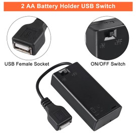 Coliao 5pcs 2 AA Battery Holder USB Female Socket 2 AA Battery Case Box Holder with Cover ON-Off Switch and USB Cable