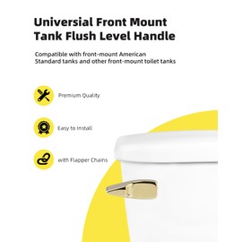 Hibbent Toilet Handle Replacement, Front Mount Tank Flush Lever Handle Compatible with American Standard, Toilet Trip Lever with Stainless Steel Flapper Chains, Gold