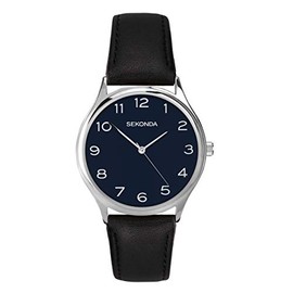Sekonda Mens Classic Analogue Quartz Watch with Midnight Blue Dial and Black Leather Strap 1852