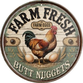 Rustic Farmhouse Metal Sign 8x8 in Round Chicken Coop Decor Vintage Farm Fresh Eggs Wall Art Antique Kitchen & Outdoor Decorative Plaque Chicken Coop Accessories