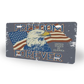 License Plate Design with Illustration of USA Flag and Eagle'S Head Aluminum Metal Car Tag Vintage America Freedom Independence Emblem Durable Automotive Front Plate 6 X 12 Inch