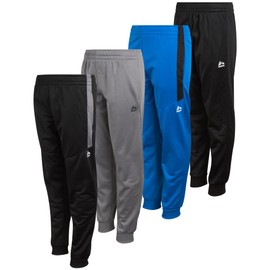 RBX Boys Sweatpants - 4 Pack Stretch Performance Tricot Activewear Boys Joggers Athletic Pants with Side Pockets (Size: 4-20), Size 10-12, Black Grey/Black Blue