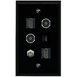 RiteAV Coax 2 HDMI 2 TOSLINK USBC Flat/Solid Wall Plate [Black]