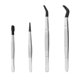 Maxmoral 4 Pieces Stainless Steel PVC Coated Rubber Tweezer Set Craft Tweezer Flat Tip Tweezer Suitable for Craft Stamp Bead Jewellery Tool