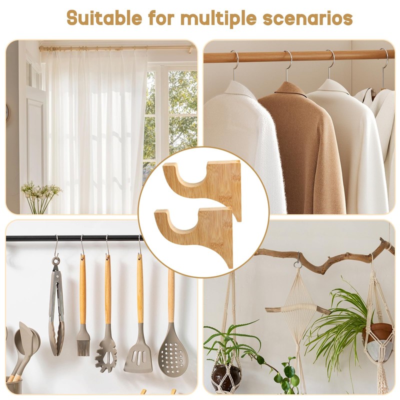 2 Pack Wooden Curtain Rod Brackets Multipurpose Curtain Rod Holders