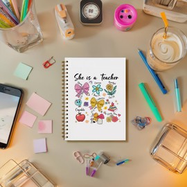 DOFQZ Coquette Bow Floral Teachers Notebook, Back to School Teacher Gifts Journal, Teacher Appreciation Gifts Journal, Boho Trendy Preppy Teaching Educator Spiral Notebook, 5.5x8.3 Inch