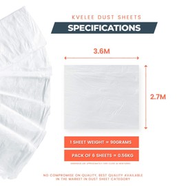 KVELEE 6 Pack Extra Large Plastic Dust Sheets for Decorating 3.6 x 2.7m (12 x 9ft), Dust Sheet for Painting & Covering Furniture, Plastic Sheeting for Floor Protection, Polythene Sheeting for Painting