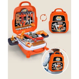 TLHWIN Children's Pretend Construction Tool Toy Portable Backpack Set Pretend Play Drill Tool Accessories Toy for Children Simulated Play Set Boys Girls Gift