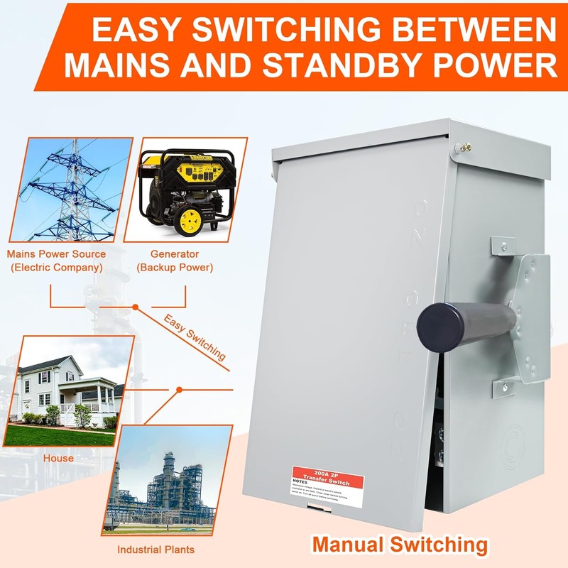 200 Amp Generator Transfer Switch, 120/240V 48000W Manual Transfer Switch
