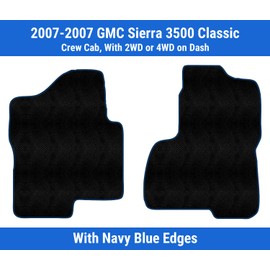 Navy Blue Edge Custom Fit Front Carpet Floor Mats, Black, Compatible with GMC Sierra 3500 Classic Crew Cab, with 2WD or 4WD on Dash 2007