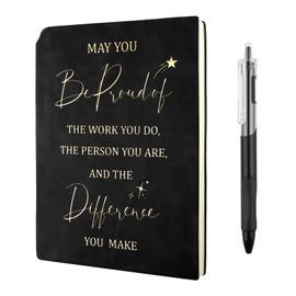 Leaving Gifts for Colleagues Women, A5 Inspirational Notebook and Pen Set, Employee Appreciation Gift, 200 Pages PU Leather Journal Male Teacher Gifts, Thank You Gifts for Women Men Employee (Black)