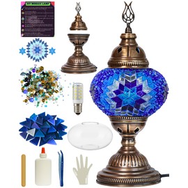DEMMEX DIY Turkish Mosaic Lamp Making Kit – No Grout Needed – Fun, Easy, No Experience Required – Complete Mosaic Art & Craft Project Kit for Adults & Teens – Make Your Own Table Lamp (Blue)