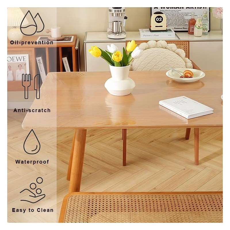 Generic 2Pcs Clear Round PVC Fitted Tablecloth, 60" Transparent Waterproof