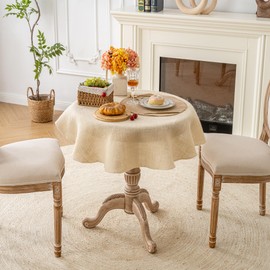 Shatex Round Tablecloth 40Inch,Burlap Tablecloth Coffee Table Decor Rustic Style,Off-White