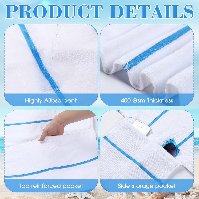 Redbaker 4 Pack Pure Cotton Pool Chair Cover and Beach