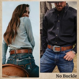 SANSTHS - Cinturones occidentales para hombres sin hebilla, cinturón de vaquero de 1.5 pulgadas de ancho para mujer cinturón de piel occidental para jeans, café/Girasol, for 42"-44" Wasit