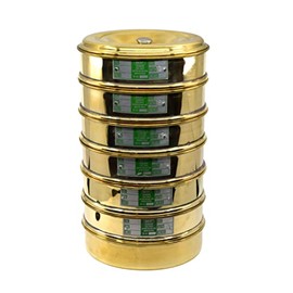EISCO Set of 6 Test Sieves, 8 Inch - ASTM No. 10, 18, 35, 60, 120 & 230 - Brass Frames with Stainless Steel Wire Mesh - Stackable with Receiving Pan & Top