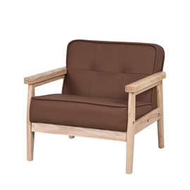 Yoonnie room Toddler Chair, Baby Chair,Kid Armchair with Solid Wood Armrest and PU Leather for Kid Rest (Brown)