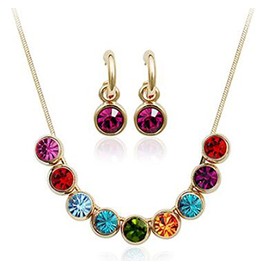 Treasure Bay Beautiful Chic Multicolours Crystal Pendant Necklace & Earring Set - CZ Bead Necklace & Half Hoop Earrings, Women's Jewellery