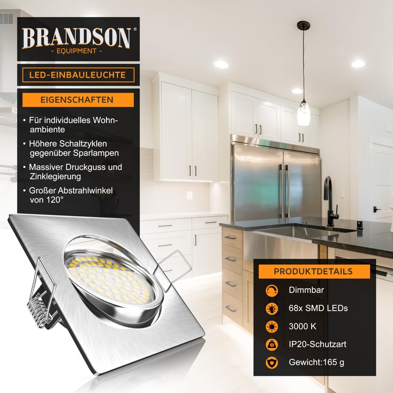 Brandson - Ultra Flat LED Ceiling Spotlight Square Warm White