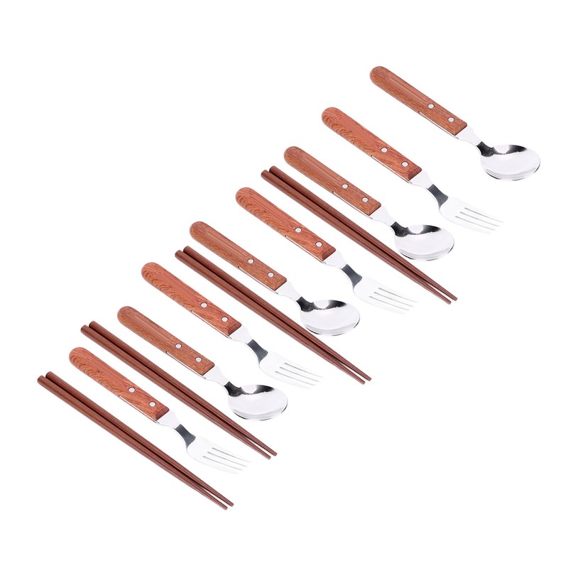 12 Pcs Stainless Steel Wooden Handle Tableware Set Outdoor 4